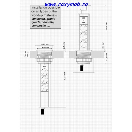 PRIZA ROTUNDA SKYLINE 3 SCHUKO 2USB 822.80.730