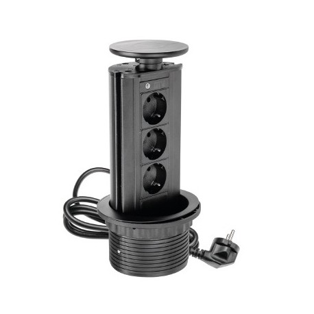 PRIZA GTV INCASTRABILA ROTUNDA BLAT D100 3SCHUKO NEGRU