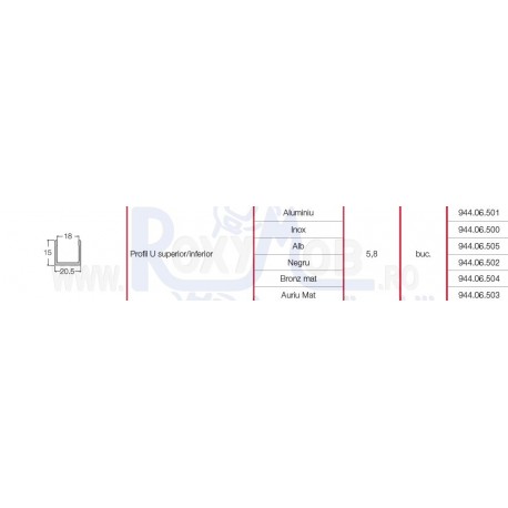 SISTEM ADOOR PROFIL U 20.5X15MM 5.8ML ALB 944.06.505