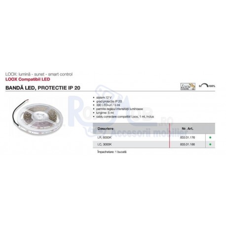 BANDA LED SIMPLA 12V 24W 5M LR CABLU 1M 4.8W/M 833.01.176