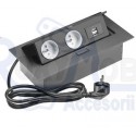 PRIZA GTV INCASTRABILA 2XSCHUKO 2USB, NEGRU
