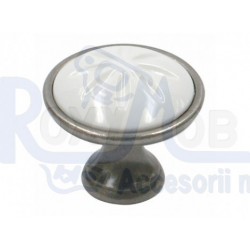 BUTON SIRO 1919-34ZN28A4 ARGINT ANTIC INSERTIE PLASTIC ALB