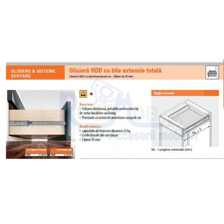 GLISIERA HDD CU BILE ET AMORTIZARE 45MM L350MM 14362.06.350