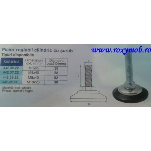 PICIOR NIV REGL CU SURUB M8X40, DIM 38 NEGRU, COD 442.37.22